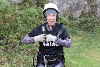 Pam after her abseil for wildlife