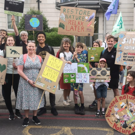 Photo of Soemrset Wildlife Trust staff and volunteers at the Restore Nature Now March, London 2024