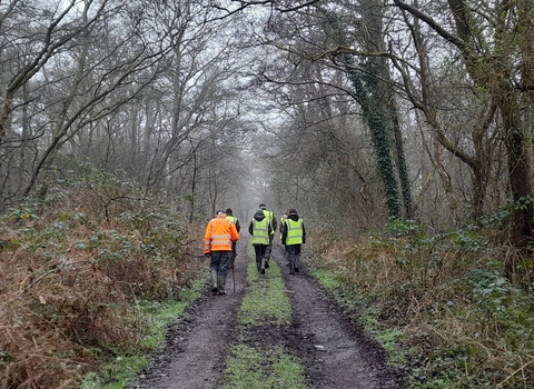 A group of interested farmers walking out to see the restoration happening at Shapwick.