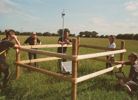 Group of people around a peat camera